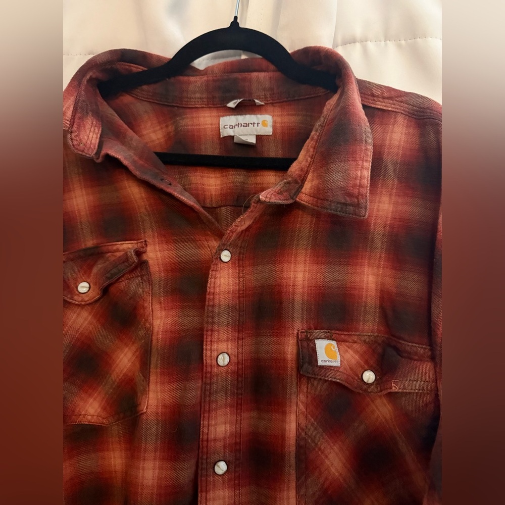 Carhartt Men's Burgundy Plaid Button Down Shirt size 2XL tall - Picture 3 of 4